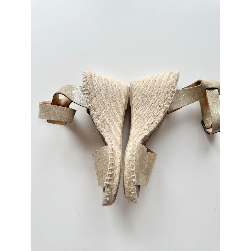 J CREW Corsica Gold Metallic Leather Platform Espadrilles Wedge Sandals, Size 6 - Picture 11 of 16